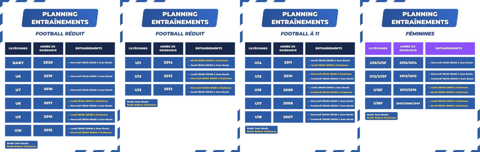 Planning entraînements 2024-2025